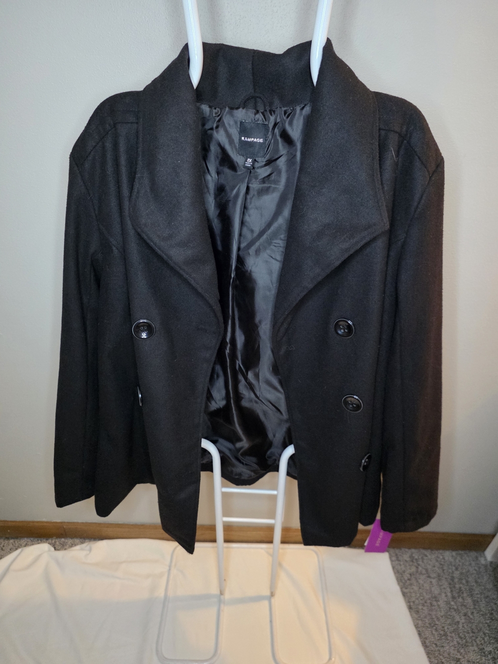 Rampage Women's Black Double-Breasted Peacoat